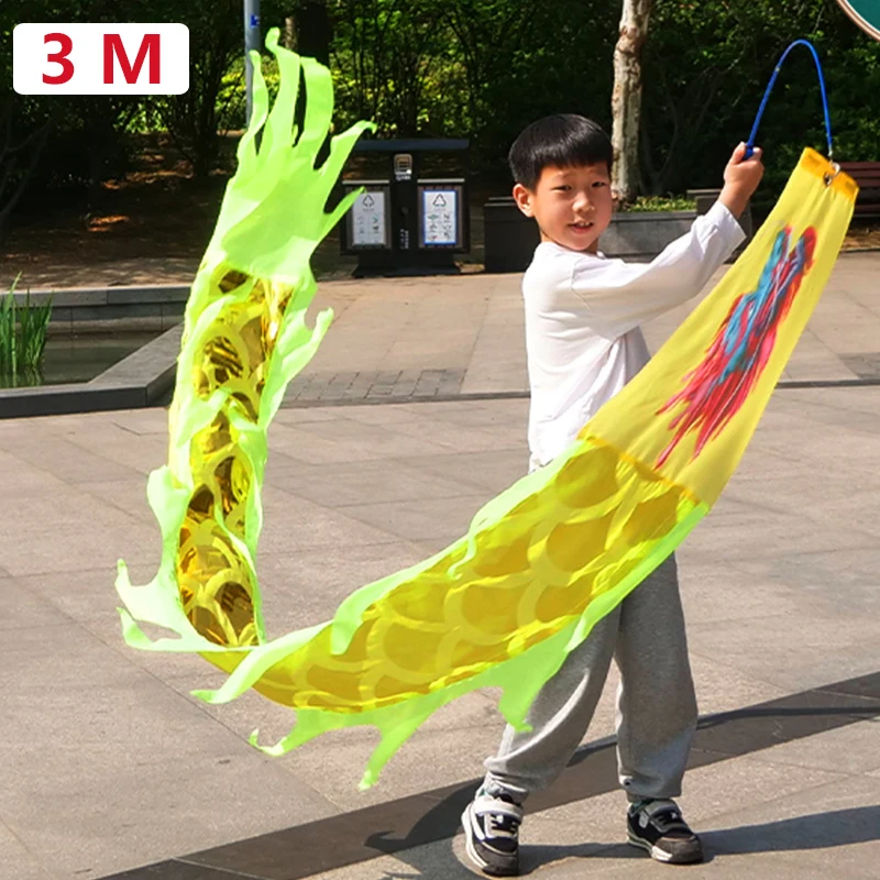 Dragon Dance Toys 3M Kids Fitness Dragon Swing Dance Colorful Ribbon Student Stage Performance Dance Ribbon Swing Rod Dragon Multi Style