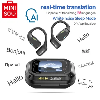 AI MINISO M98 Wireless Headphones OWS Sports Bluetooth Earphones Gaming Headset AI Translator Earbuds APP LCD Touch Screen IPX5