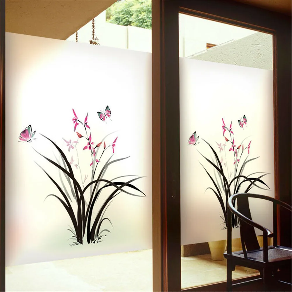 

Window Film Privacy Orchid Non Adhesive Glass Sticker Sun Protection Heat Control Window Coverings for Homedecor