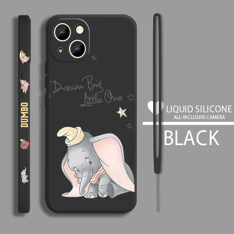 Funda de teléfono Dumbo Anime para Apple iPhone 15 14 13 12 Mini 11 Pro XS MAX XR X 8 7 Plus funda de cuerda líquida izquierda