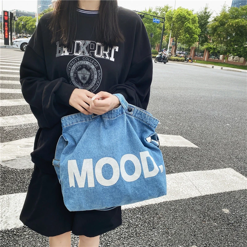 

Letter Print Denim Women's Bag New Jeans Shoulder Bag College Messenger Bag Y2K Eco Bag Korean Shopping Canvas Satchel Travel