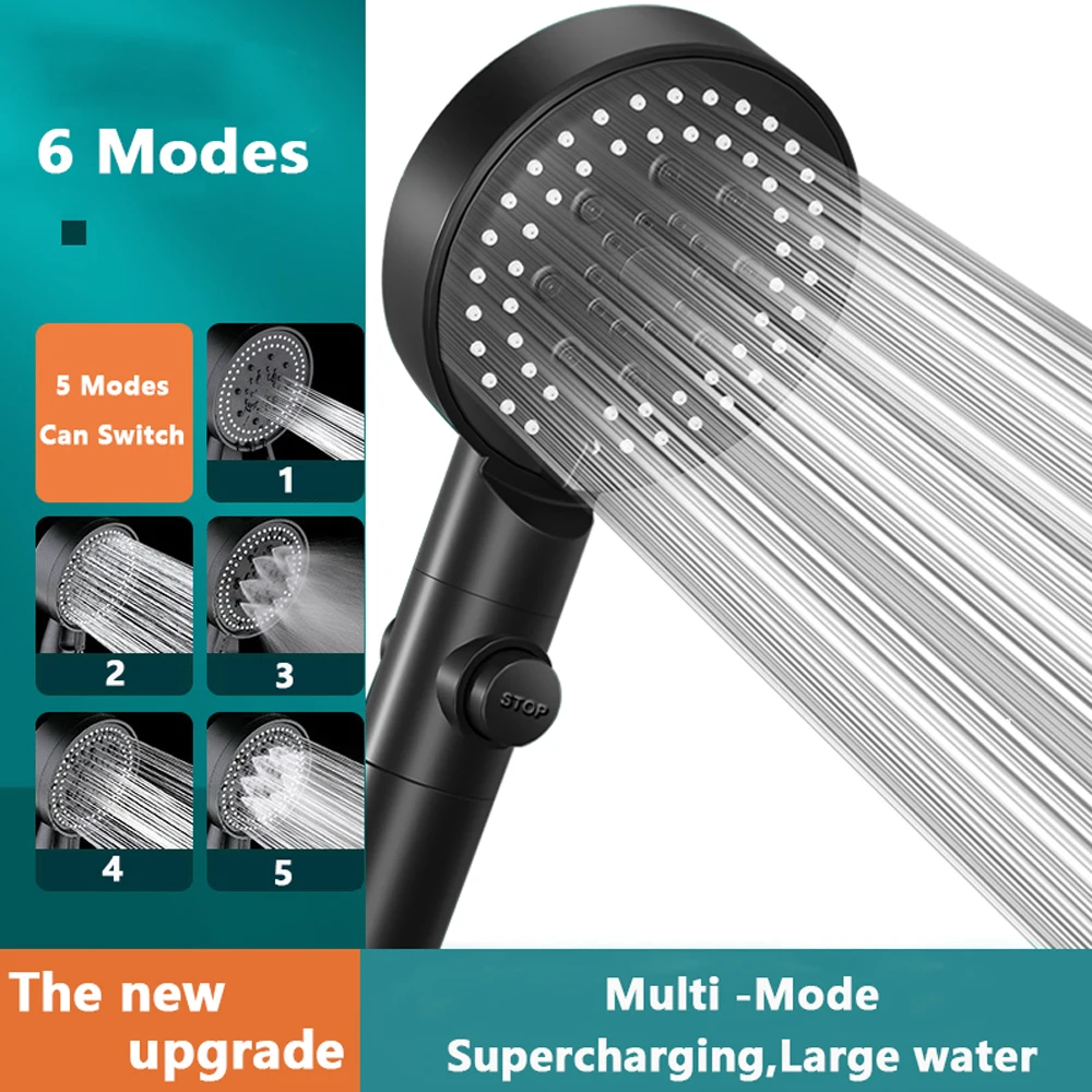 6 Modes Shower Head Adjustable Spray Shower Head Stop Shower Head