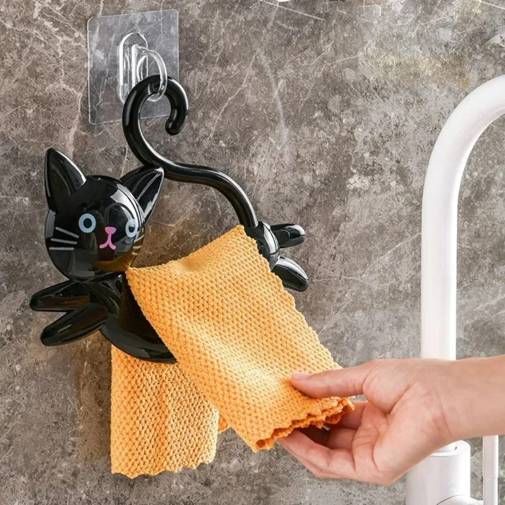 Wall Mounted Cat Shaped Towel Bar Creative No Punching Cute Towel Rack Cartoon Door Back Holder
