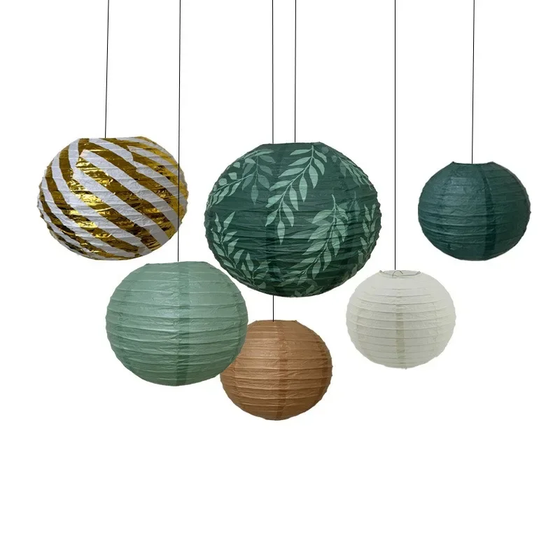 Lanternes En Papier Vert Sauge (lot De 15) - Tailles 15,20,25 Cm, Avec Cadre Métal - Décoration Fête, Mariage, Extérieur