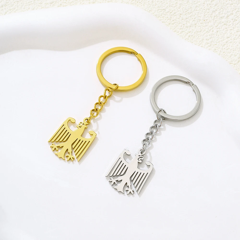 Stainless Steel German Eagle Pendant Keychain for Couples Ethnic Style Patriotic Jewelry Gifts