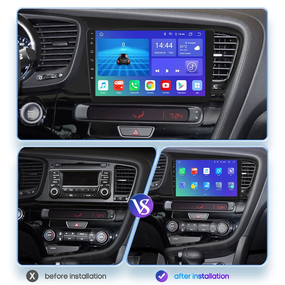 thumbnail interactive-video image 1 of Roinvou 2 64G Radio For Kia Optima K5 2014 2015 Android 13 Car Stereo Wireless Carplay, 9 Inch Touch Screen For Optima Android Auto Bluetooth GPS WiFi FM RDS Mirror Link Backup Camera 1 of 10