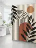 1pc Modern Style Geometric Printing Polyester Fabric Shower Curtain, Waterproof And Mold Resistant Bathroom Partition Curtain 1