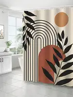 1pc Modern Style Geometric Printing Polyester Fabric Shower Curtain, Waterproof And Mold Resistant Bathroom Partition Curtain 1