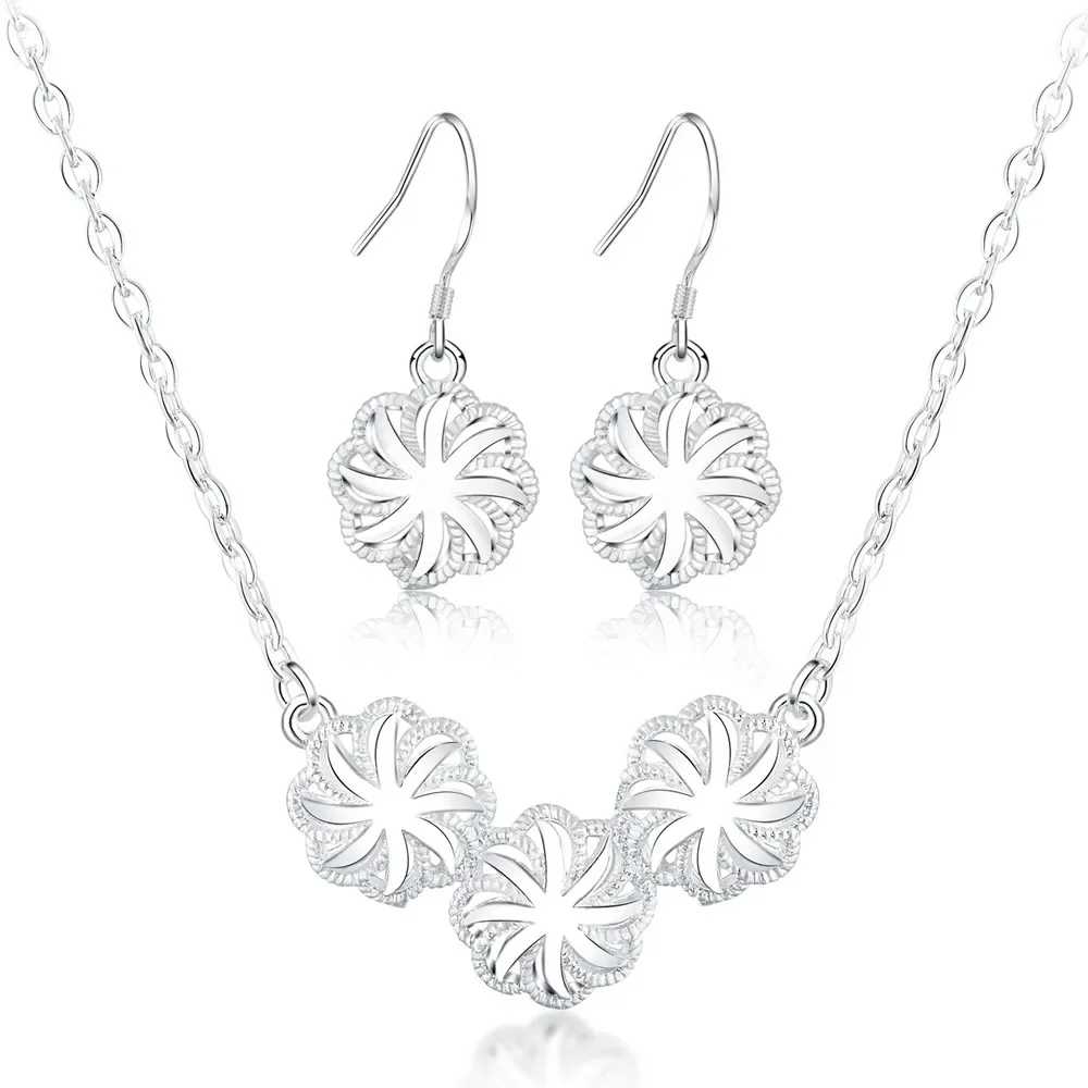 charms 925 Sterling Silver Jewelry Sets for Women Beautiful Flowers Necklace Earrings Fashion Wedding Party Jewelry