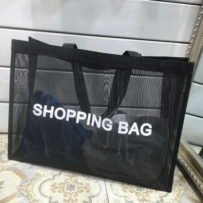 

Transparent Nylon Mesh Shopping Bag Transparent Large Capacity One Shoulder Handbag Breathable Beach Travel Stor