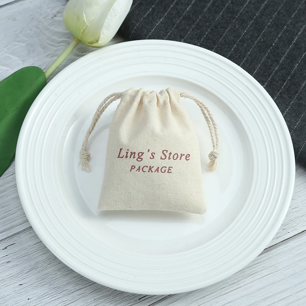 100pcs Cotton Burlap Drawstring Gift Bags Nature Canvas Jewelry Organizer Pouches Wedding Favor Candy Cosmetic Bags Custom Logo