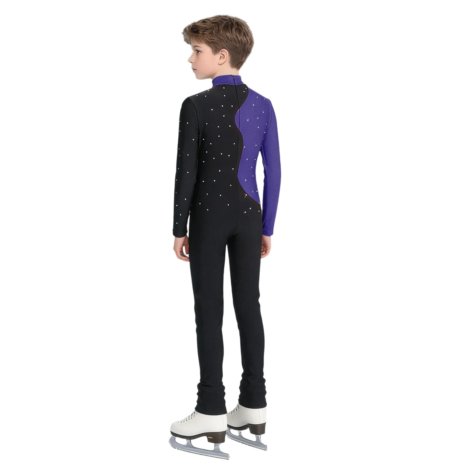 Teens Acrobatics Gymnastics Jumpsuits Kids Shiny Rhinestone Figure Ice Skating Bodysuit Girls Boys Long Sleeve Ballet Dance Wear 5