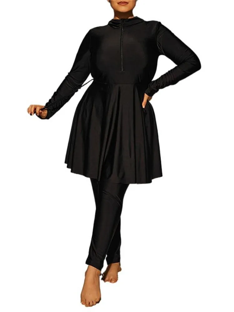 Plus Size Swimsuit Hooded Full Cover Swimwear Women 2-Piece Rash Guard Swimming Suit Pant Modest Burkini Bathing Suit Beach