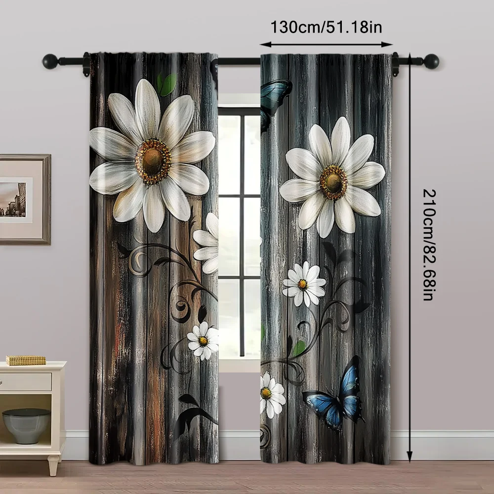 2pcs, Curtains Digital Printed 2D print Daisies And Butterflies Machine Washable Polyester (without rod) Art Deco Festive Use 5