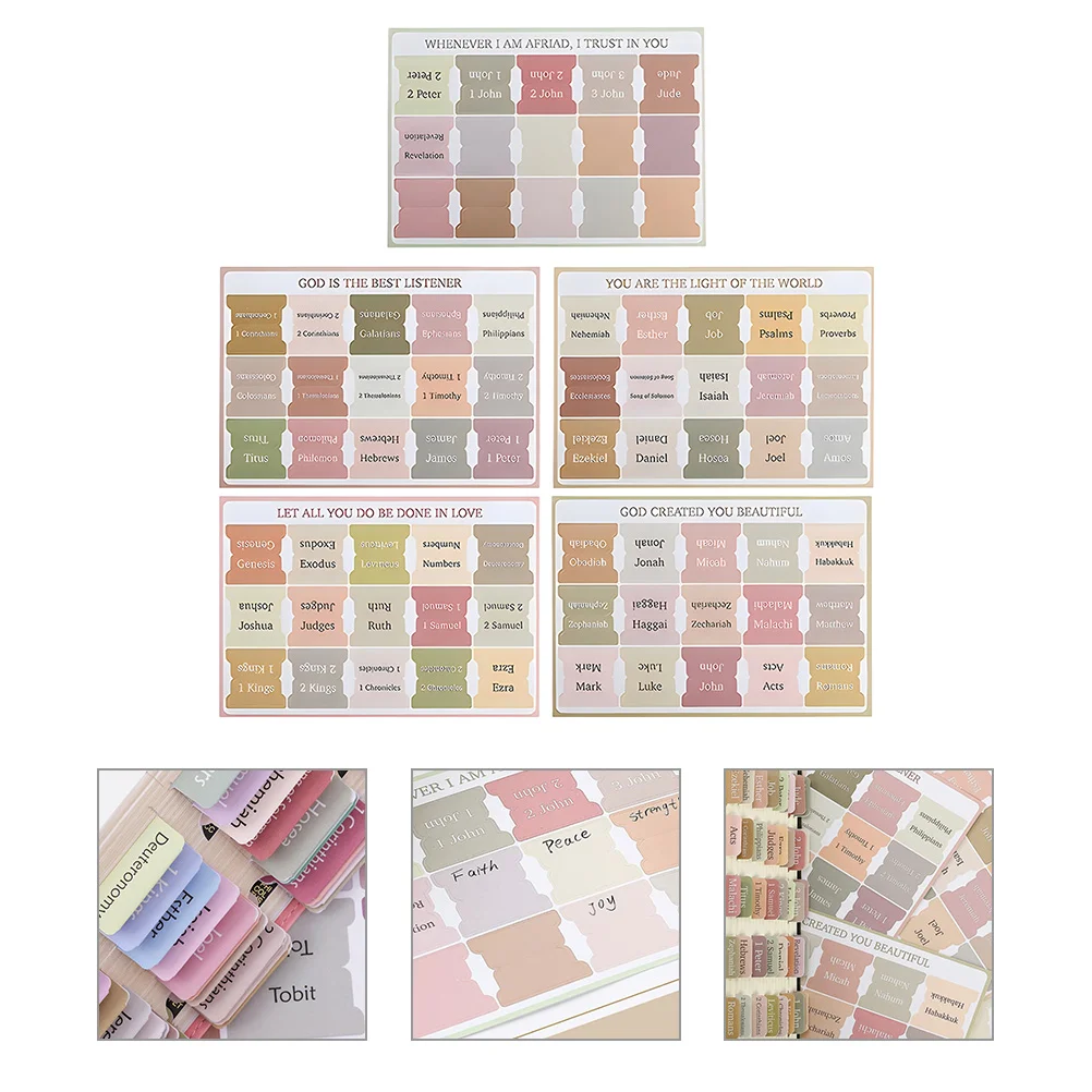 

5 Sheets of Bible Book Tabs Bible Tabs Bible Index Tabs Paper Bible Tabs for Studying