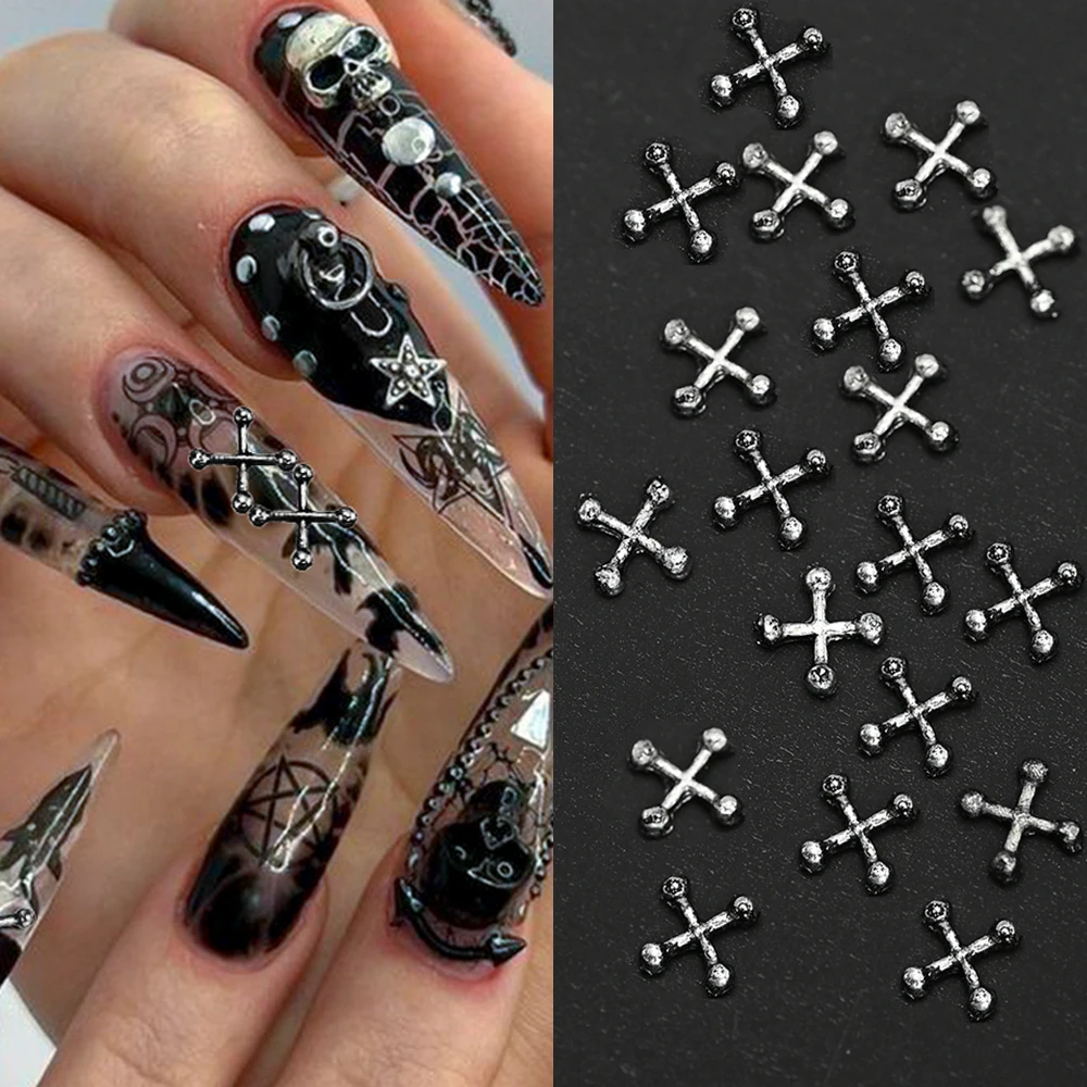 60 Stück Cross Nail Charms - 3D Herz & Stern Metall-Anhänger Für Nageldekoration, Acrylnägel, DIY