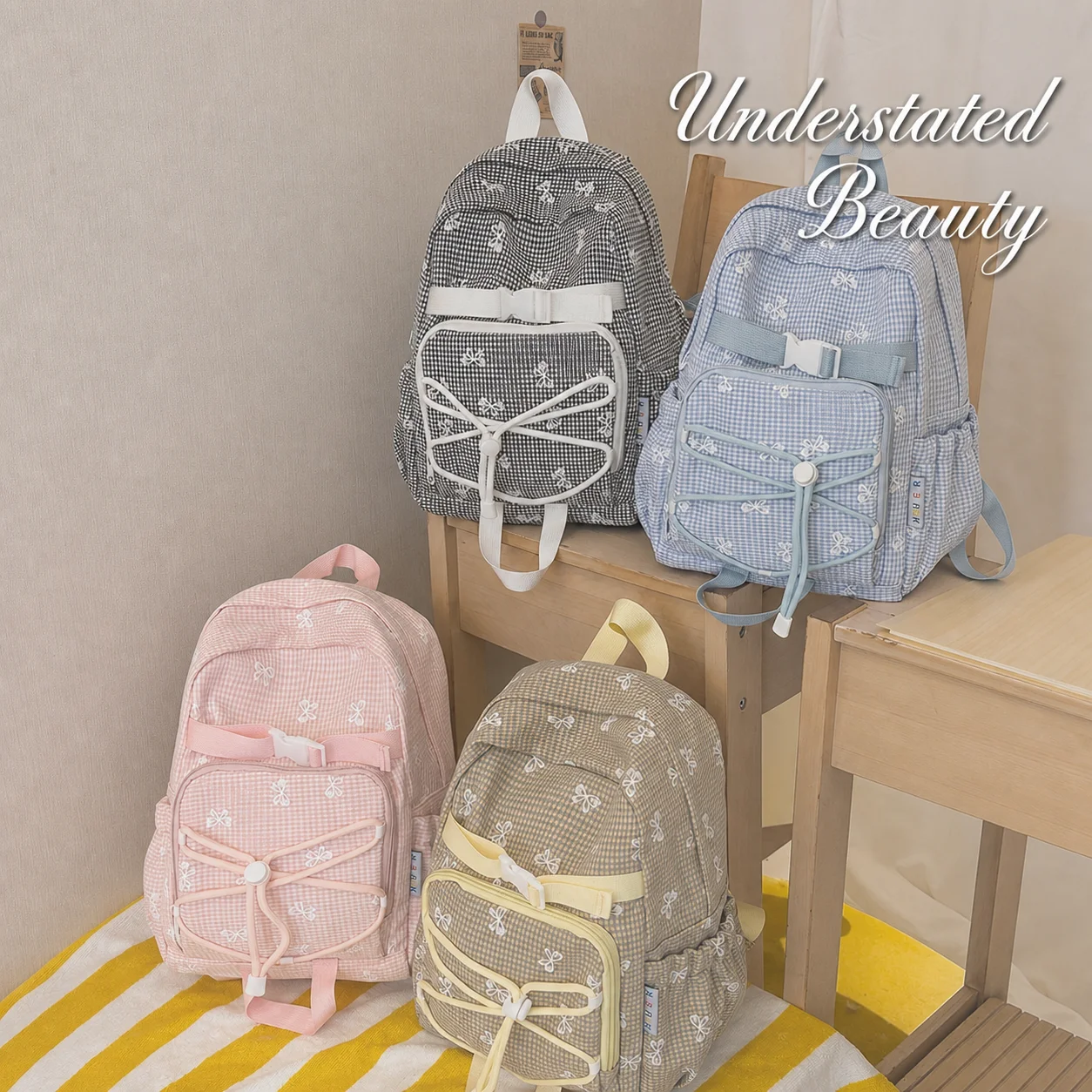 Kawaii Backpack Plaid School Bag Cute Bowknot Japanese Harajuku Style Girls Bookbag Teenager Student Nylon Travel Laptop Daypack 2