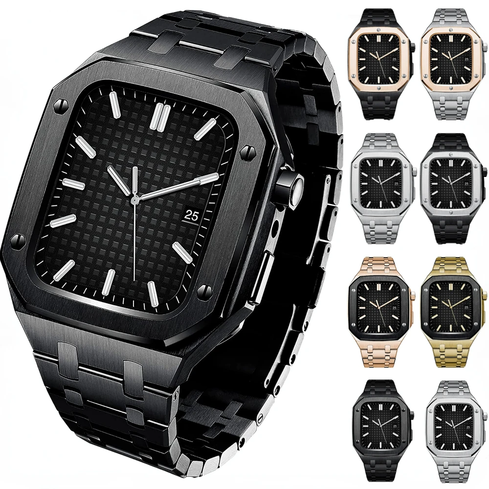 

Металлический ремешок + чехол для Apple Watch 8 7 45 мм 654 SE 44 мм защитный чехол из нержавеющей стали с защитой от падения Чехол для iWatch Series 45 мм 44 мм ремешок