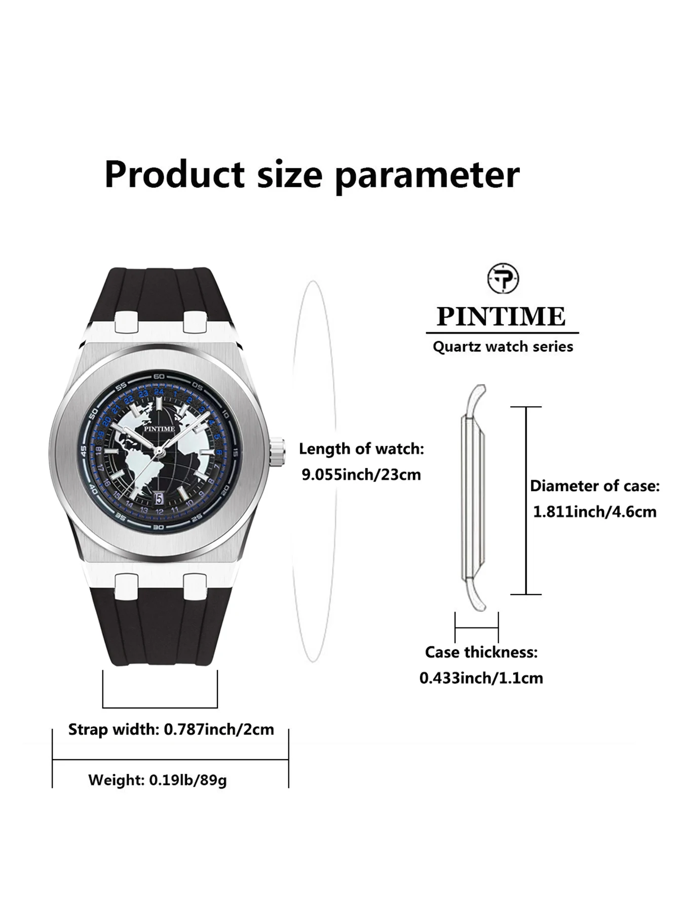 Men's quartz watch, earth-themed large dial, water-resistant and luminous for both day and night use, silicone strap, stylish an - 2