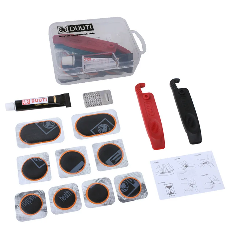 

Bike Bicycle Flat Tire Repair Kit Tool Set Kit Patch Rubber Outdoor Portable Fetal Portable Repair Tools With Box