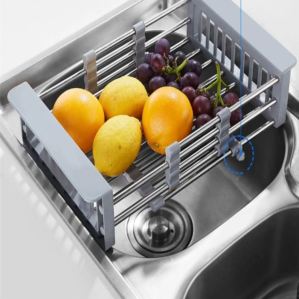 Adjustable Drain Rack Stainless Steel Sink Drain Rack Fruit Vegetable Drain Basket Kitchen Retractable Drying Rack 2