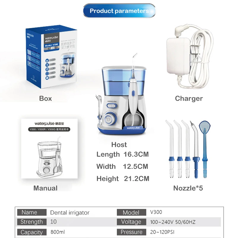 Oral Irrigator Water Flosser Electric Oral Irrigator Dental Water Jet Flosser Teeth Clean 5pcs Tips Oral Hygiene Dental Flosser Care 800ml Water pick