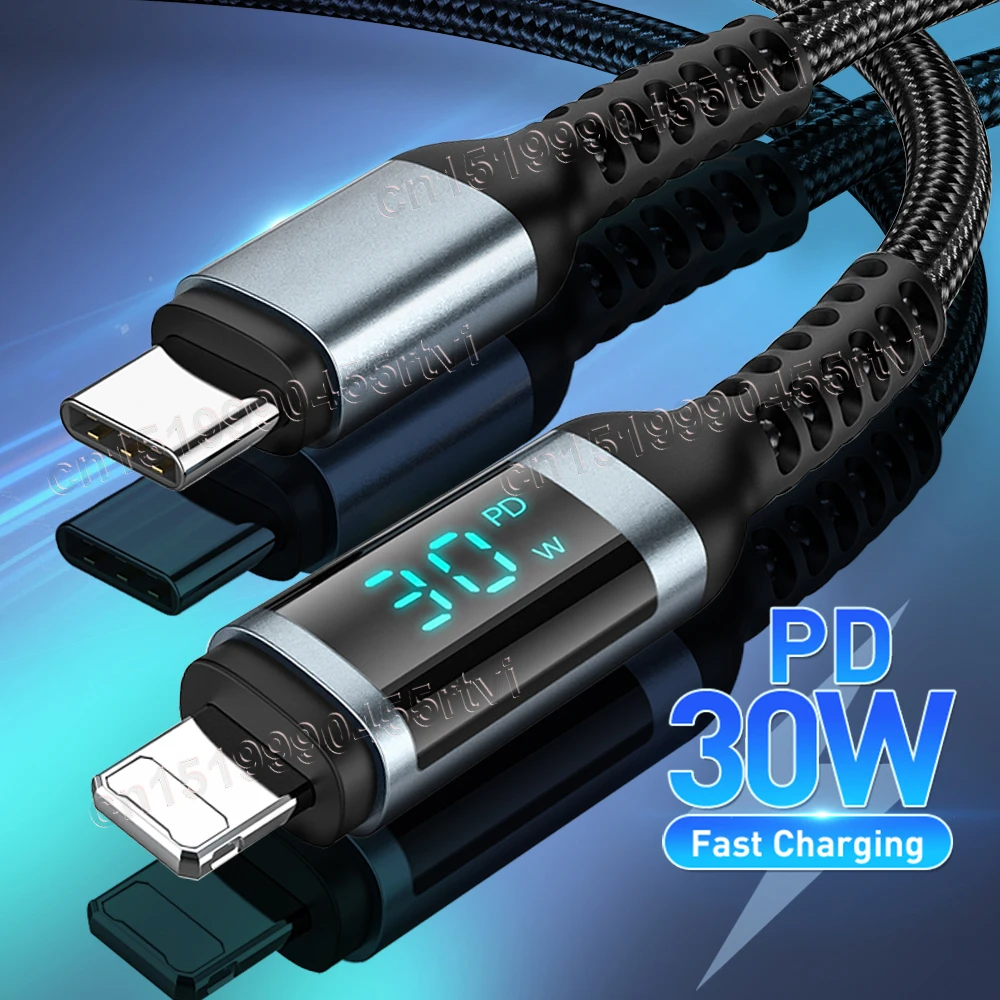 

Кабель PD30W с USB C для подсветки для iPhone 14, 13, 12, 11 Pro Max, XS, XR, iPad, светодиодный дисплей, кабель для быстрой зарядки с Type C для осветления данных