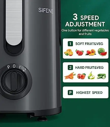 SiFENE 800 Watt 3 Speed Stainless Steel Electric Centrifugal Juicer