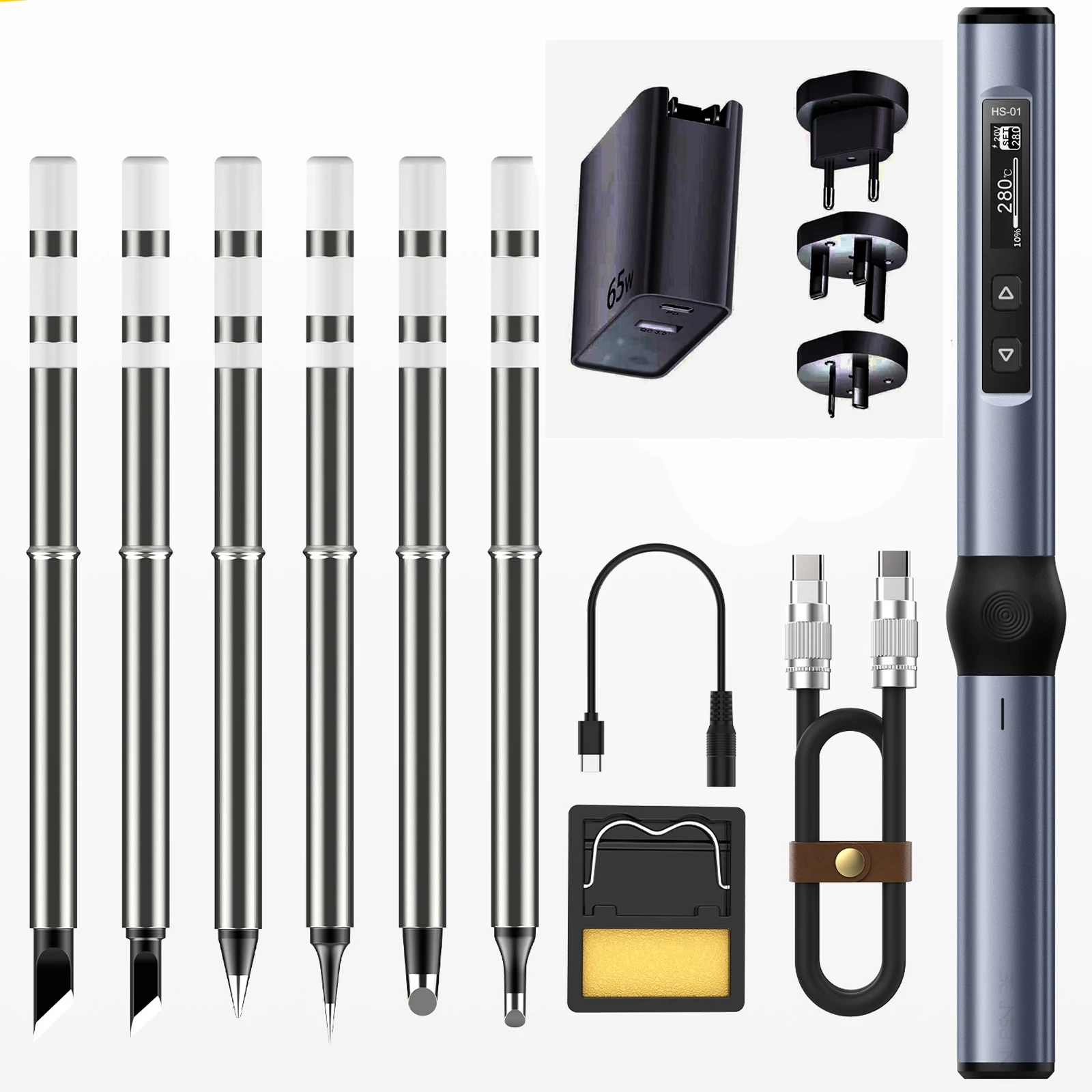 Smart Electric Soldering Iron PD Adjustable Constant Temperature Fast Heat Portable Soldering Iron Station Kit 65W