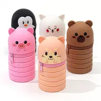 Cartoon Silicone Pencil Case Animal Shape Desk Organizer Stationery Storage Bag Folding Pen Pouch Pencil Holder School Supplies 1