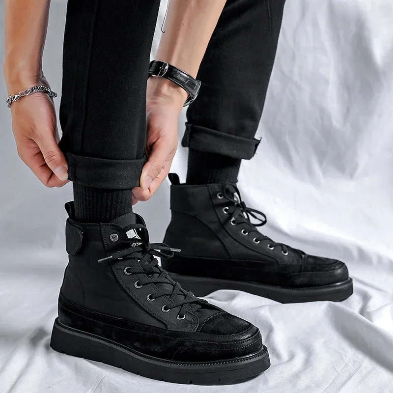 

2023 Casual Men Outdoor Round Toe Boots Luxury Brand Platform Ankle Boots Fashion Lace-Up Work Boots High-end Male Hiking Boots