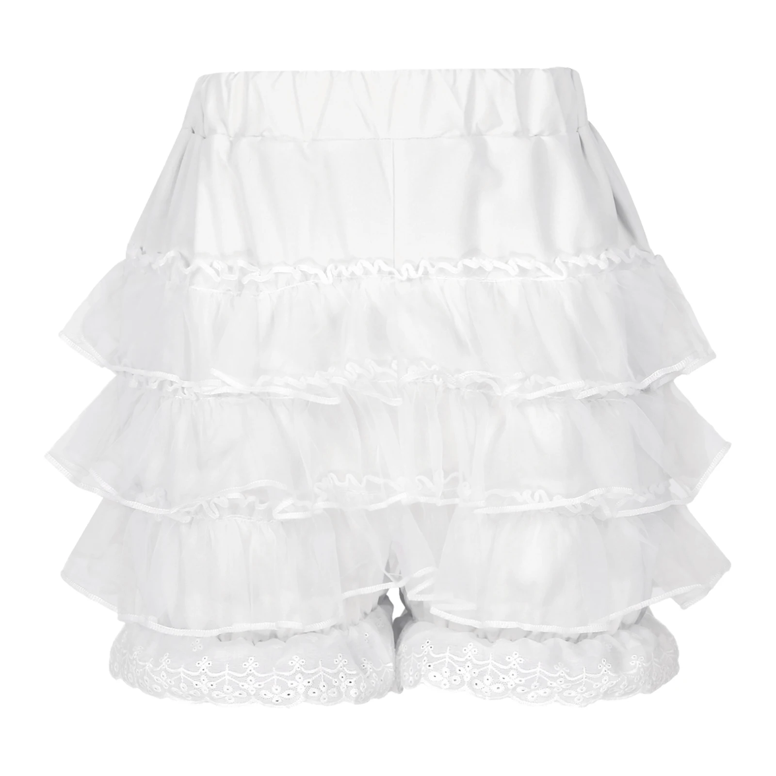 

Women Lace Trim Tiered Ruffles Skirted Shorts Fashion White Elastic Waistband Frilly Bloomers Lolita Shorts Casual Daily Clothes