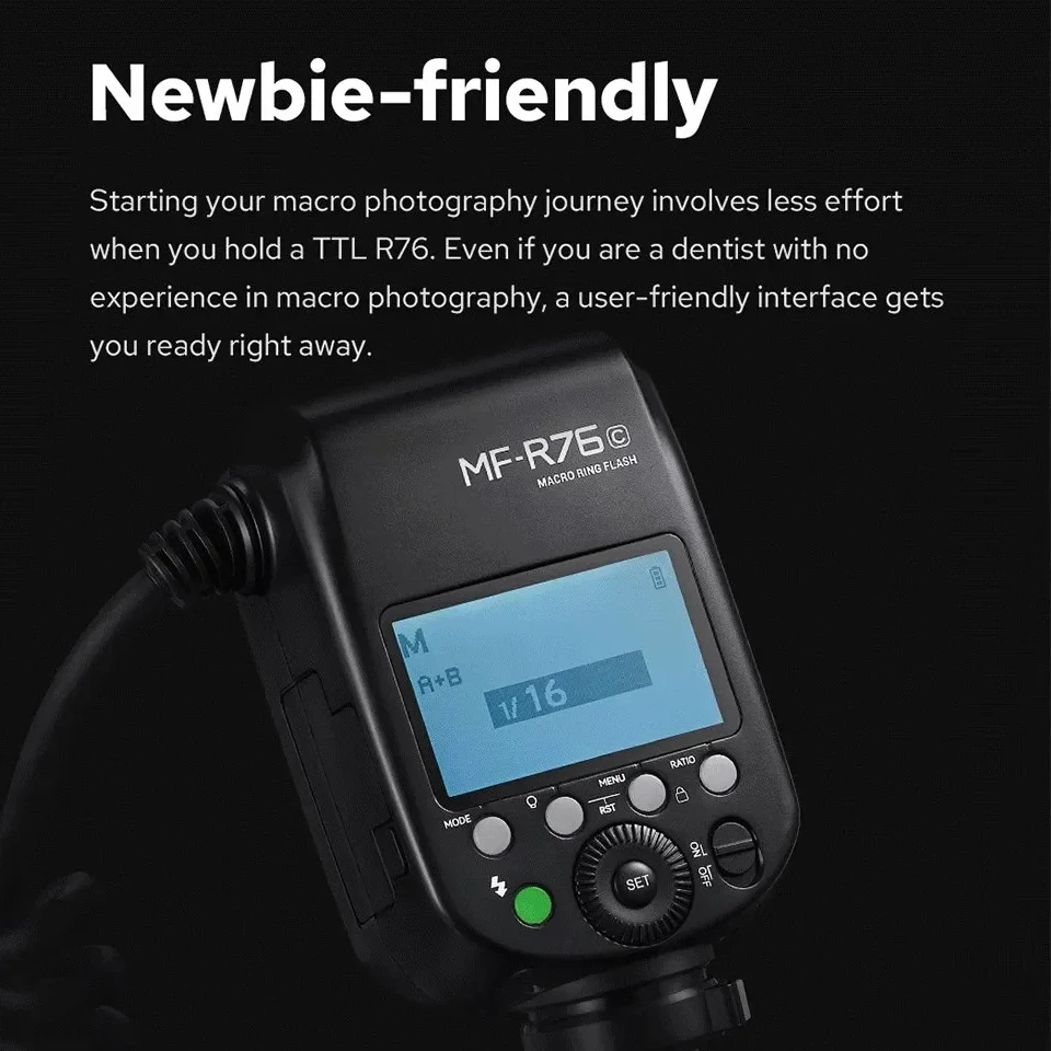 Godox MF-R76S+ 5900K TTL 치과용 매크로 링 플래시 플래시 지속 시간 1/300-1/20000초 재사용 시간 0.1-1초 A7M4 A7R 호환