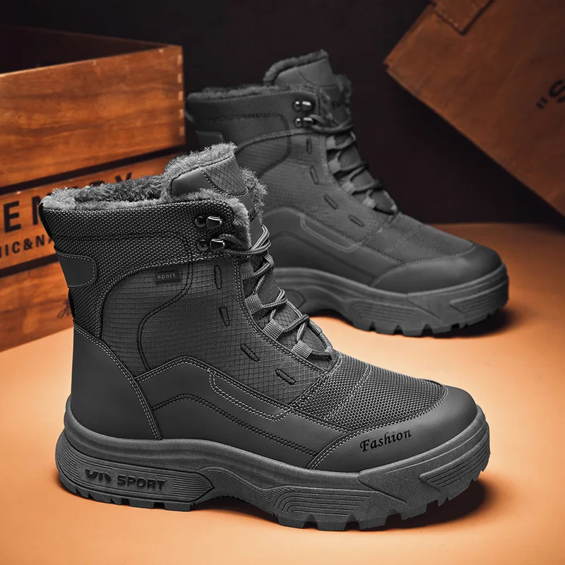 thumbnail image 1 of Botas altas para hombre, botas con plataforma, zapatos cálidos de algodón para invierno para hombre, zapatos deportivos cómodos antideslizantes, botas de nieve para exteriores, 1 of 4