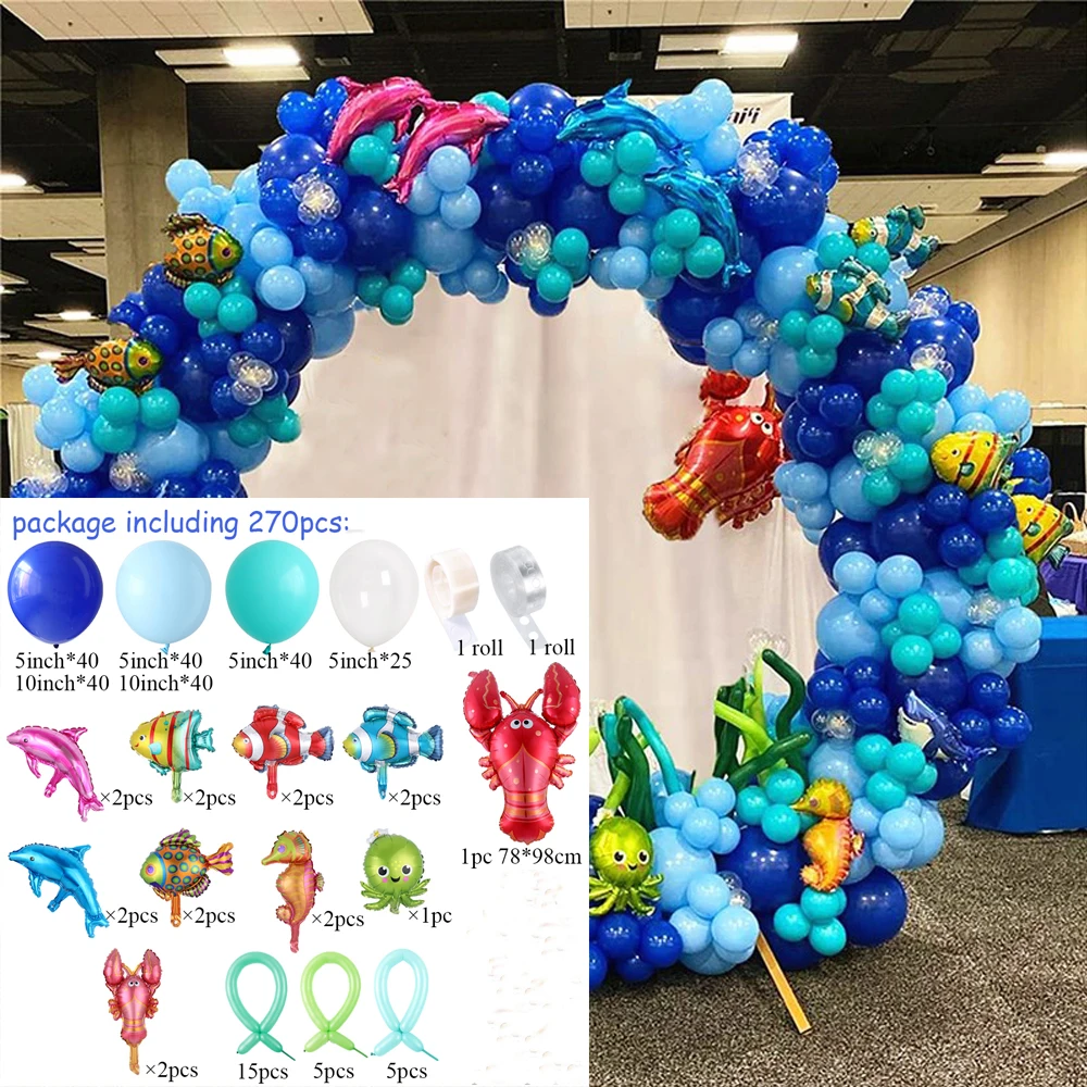 167Pcs, Ocean Theme Balloon Garland Arch Kit, Birthday Party Decorations,  Photo Prop Decor, Atmosphere Background Layout, Classroom Decor, Indoor, Class Party Decorations With Balloons