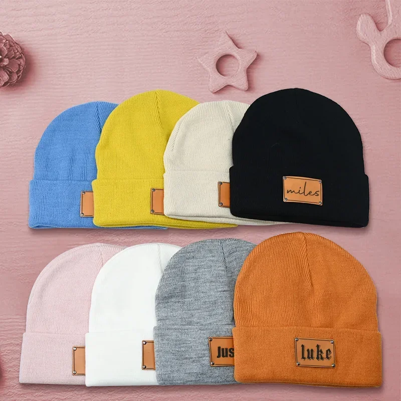 Oohmy Personalized Beanie Cap BOY GIRL Men Women Custom Beanies Leather Patch,Your Own Text Photo Logo Skull Cap Winter Warm Hat 3