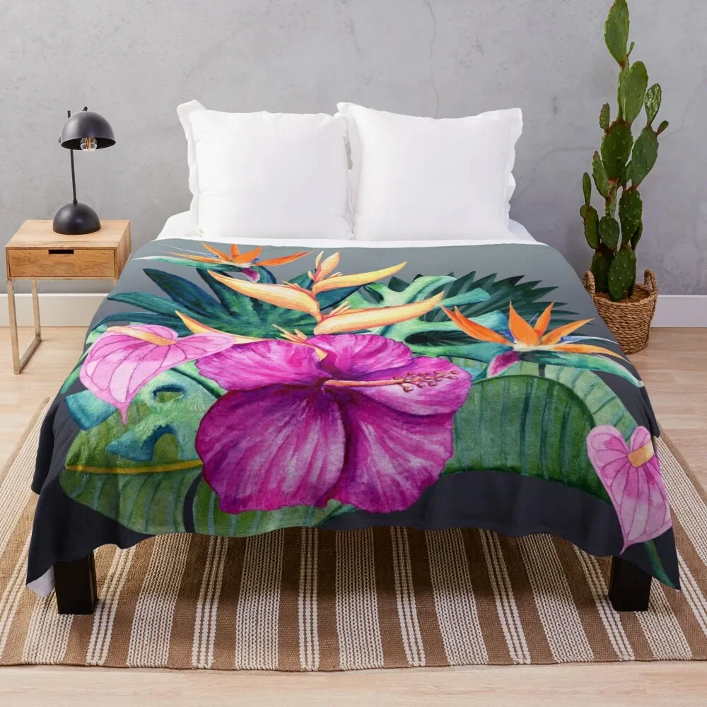 

Hawaiian Bird of Paradise and Hibiscus Throw Blanket Shaggy Summer Blankets