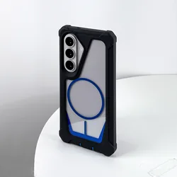 Luxury Four Corner Anti - Knock Armor Transparent Phone Case with MagSafe Compatibility - Galaxy S20 (BlackBlue)
