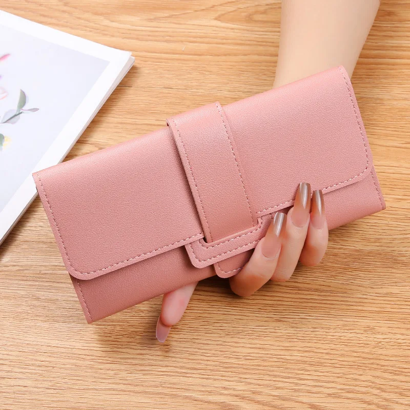 

Women's Wallet Soft Leather Lady Long Trifold Hasp Korean Version Girl Cute Coin Pocket Photo Credit Card Holders Purse Female