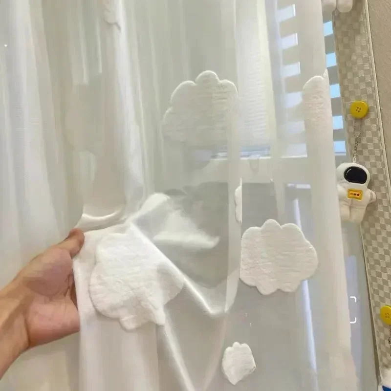 1PC American Style  2025 New Cloud Screens Bedrooms Balconies Embossed Three-dimensional Children's Rooms Window Curtains 2