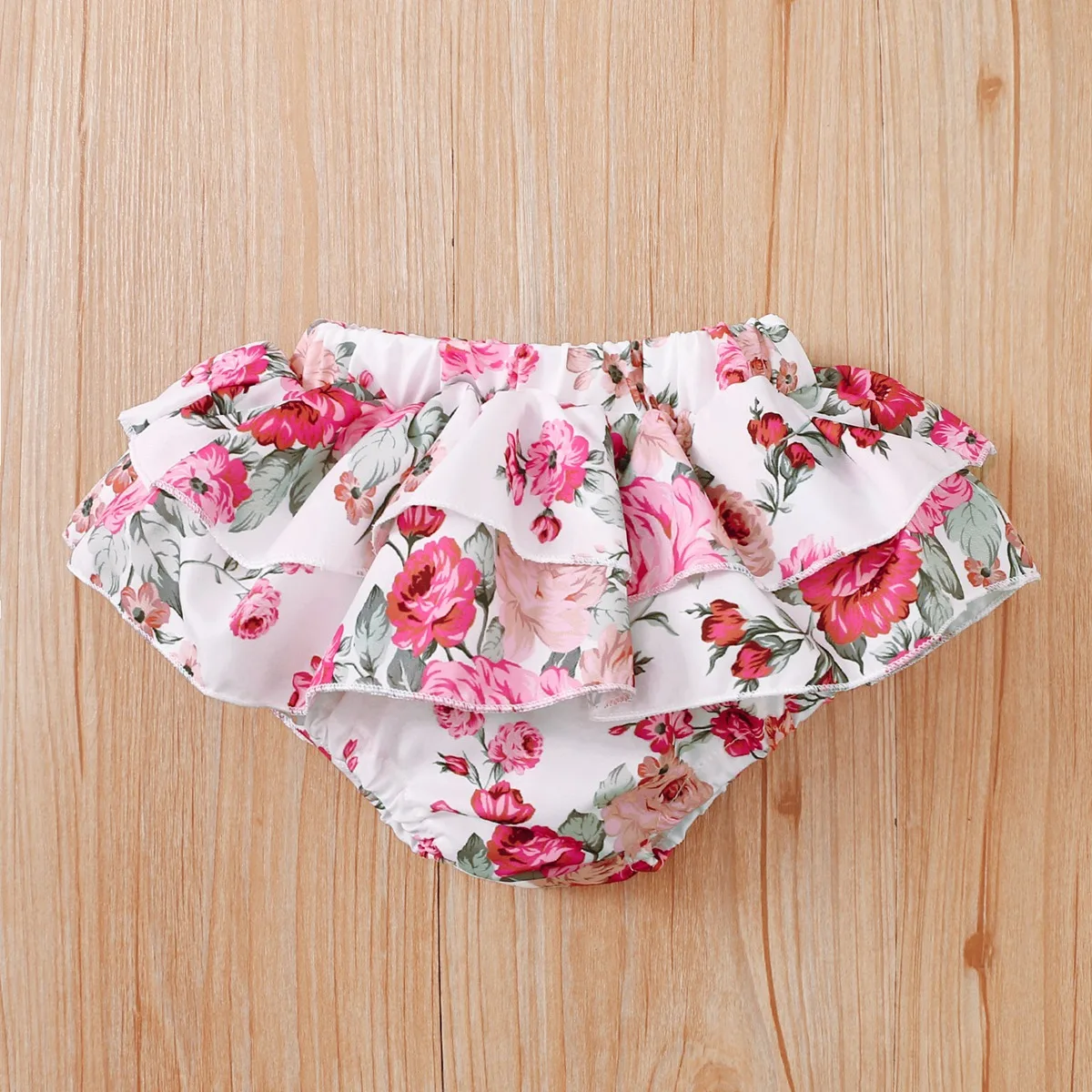 Baby Clothing Set discount hibobi Baby Girl Clothes Set Flower Print Girls Ruffle-sleeve Romper Summer Bodysuit Floral Pattern Shorts Headband Set 3Pcs small baby clothing set	