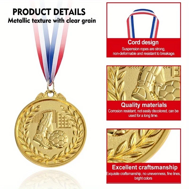 1PC Soccer Medal Souvenir Zinc Alloy Sport Competition Prize with Strap Winner Medals Gold Medals for Sports trophy