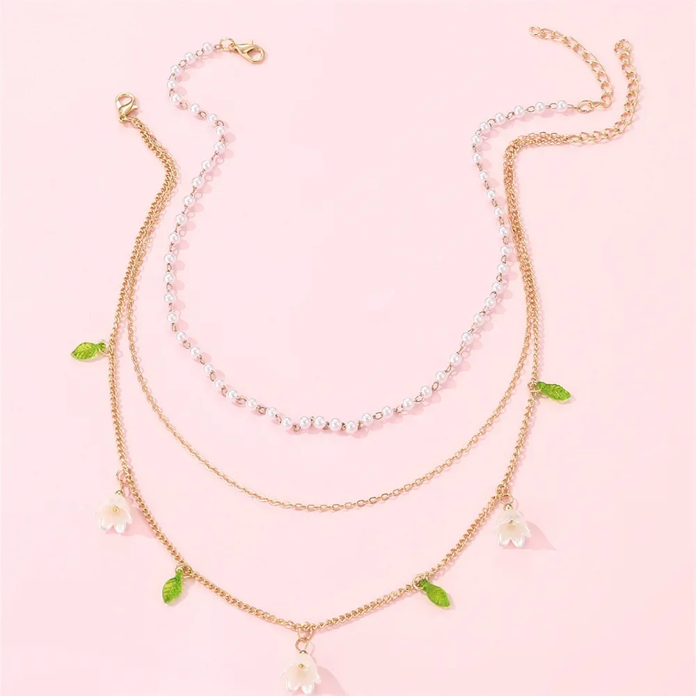 Bohemian Style Flower Women's Necklace Multi-layered Lmitation Pearl Exaggerated 2024 Luxury Clavicle Chain For Women Jewelry