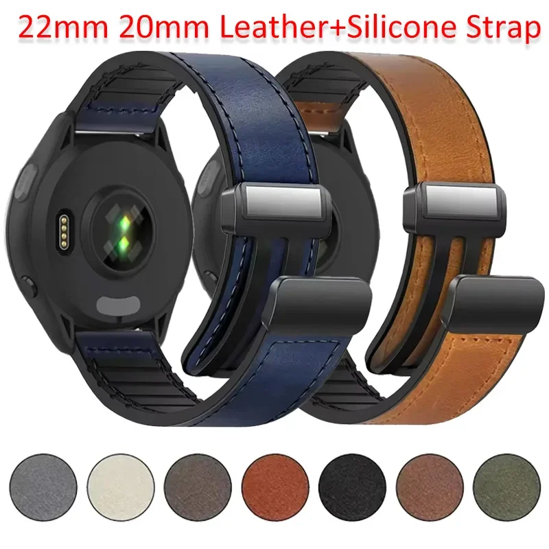 Dual-Material Magnetic Bracelet Band - Leather and Silicone Strap in 22mm and 20mm Sizes