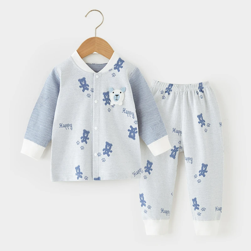 0-3T Infant Baby Boys Girls Clothes Set Bear Print Long Sleeve Cotton Top Pant Suit Underwear Set Sleepwear Pajamas Outfit