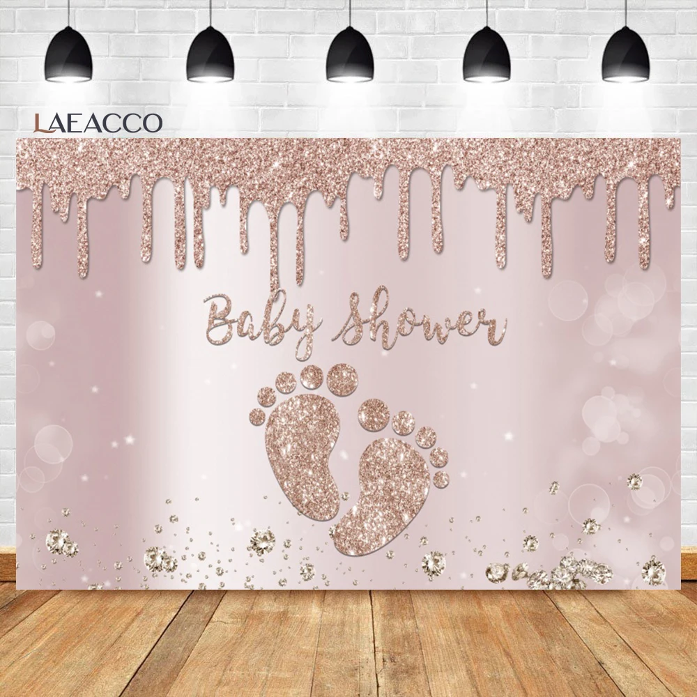 

Laeacco Rose Gold Glitter Sequins Diamonds Girls Baby Shower Photo Backdrop Newborn Portrait Customized Photography Backgrounds