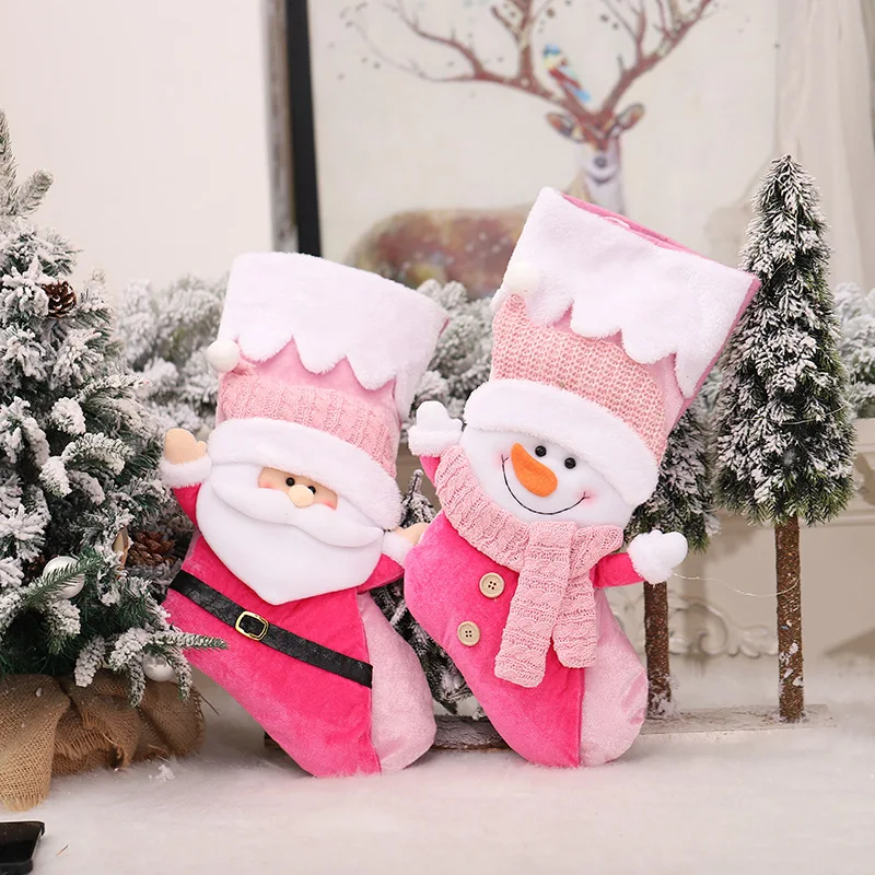 

1pcs Christmas Decoration Christmas Socks Gift Bag Santa Claus Snowman Pink Doll Candy Bag