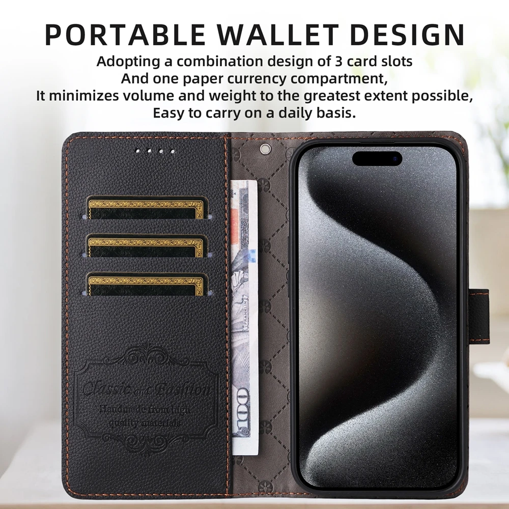 RFID Blocking Leather Wallet Phone Case with Magnetic Flip and Credit Card Slots