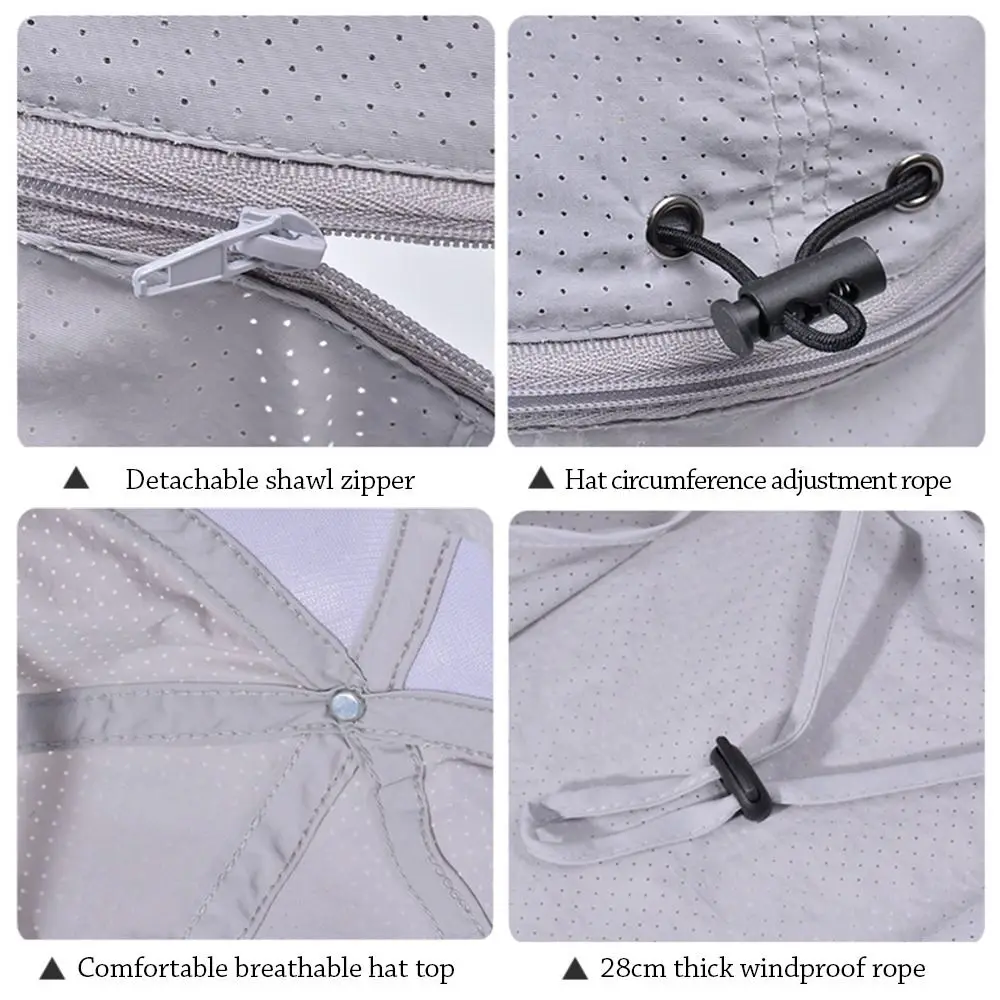 Waterproof Nylon Sun Hat with Detachable Shawl for Men and Women