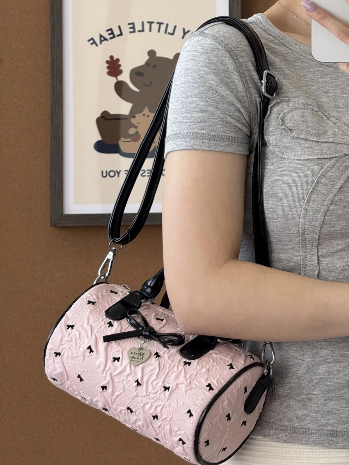 JIAERDI Sweet Cute Bow Pink Messenger Bag Wallet Women Versatile Boston Handle Y2k Bag Ladies Casual Crossbody Bags Aesthetic